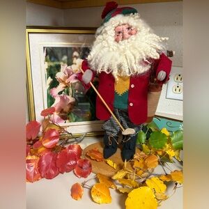 Festive Golf Club Santa Claus Holiday Figurine - Red and Green